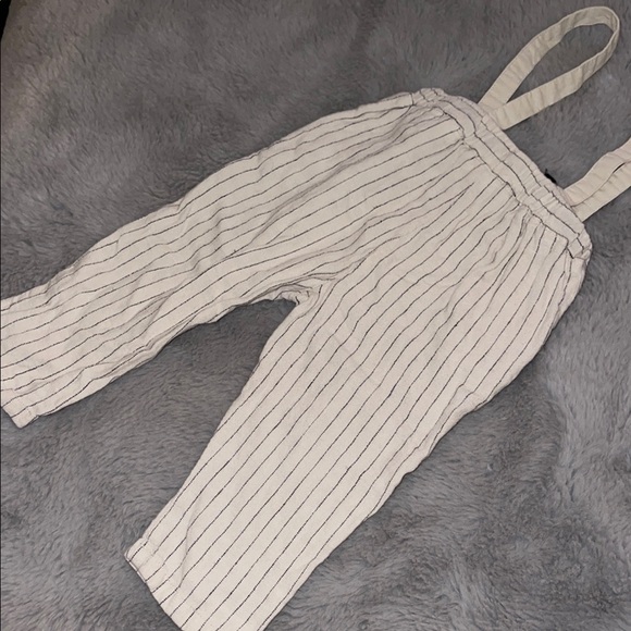 Zara Striped Kids Pants Suspenders Overalls Sz 18/24M - Picture 3 of 7